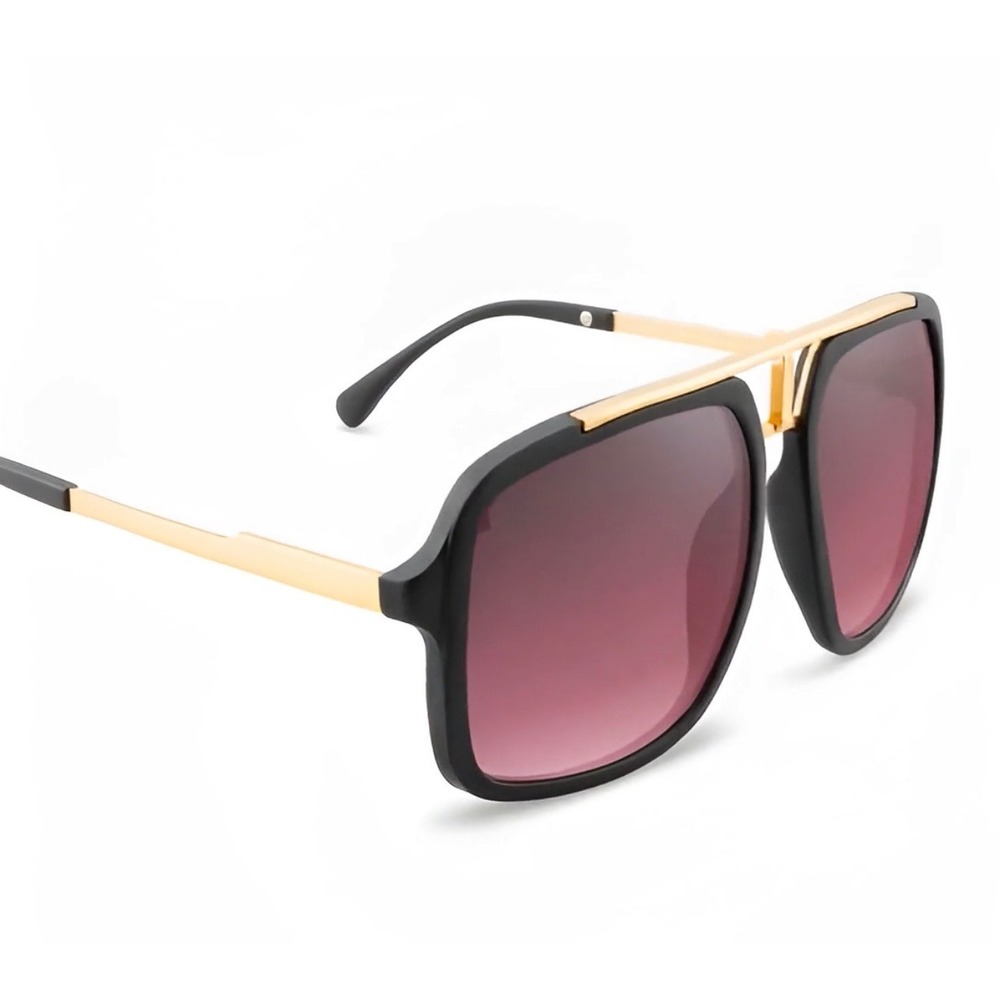 Women Oversized Square Fashion Sunglasses Black Gold Flat Top Gradient Lenses - Picture 6 of 11